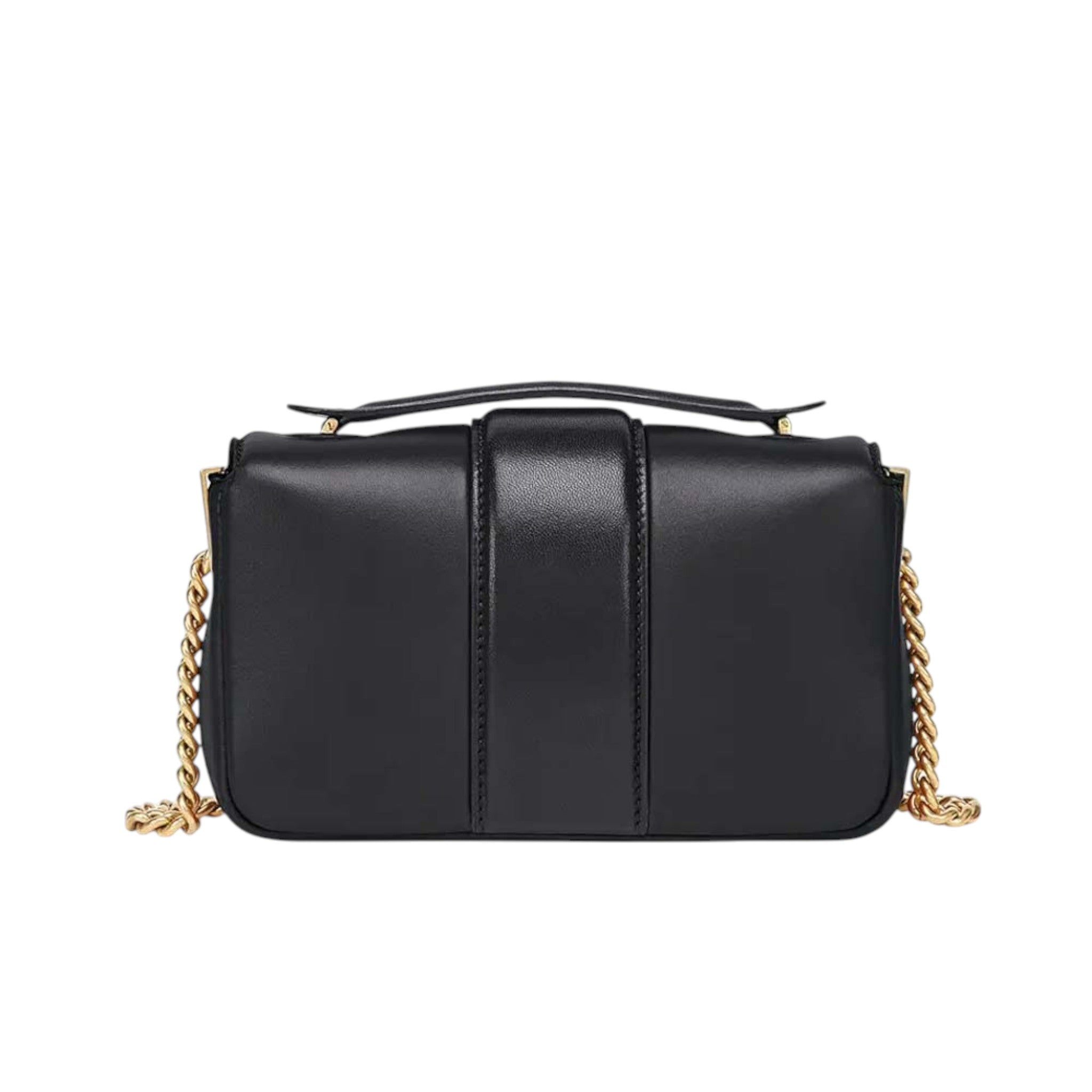 Fendi Mini Small Baguette Chain Black Nappa Leather Bag