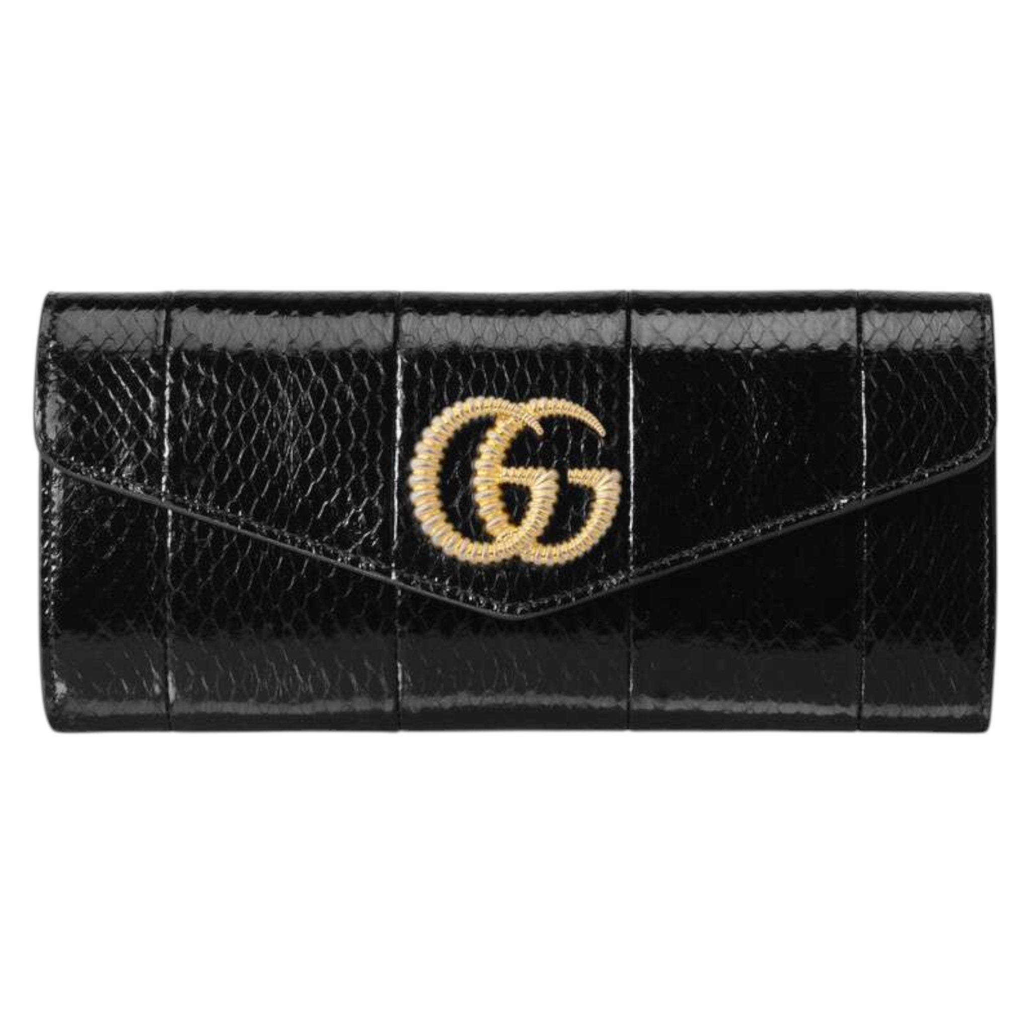 Gucci Broadway Snakeskin Clutch With Double G Black Snakeskin