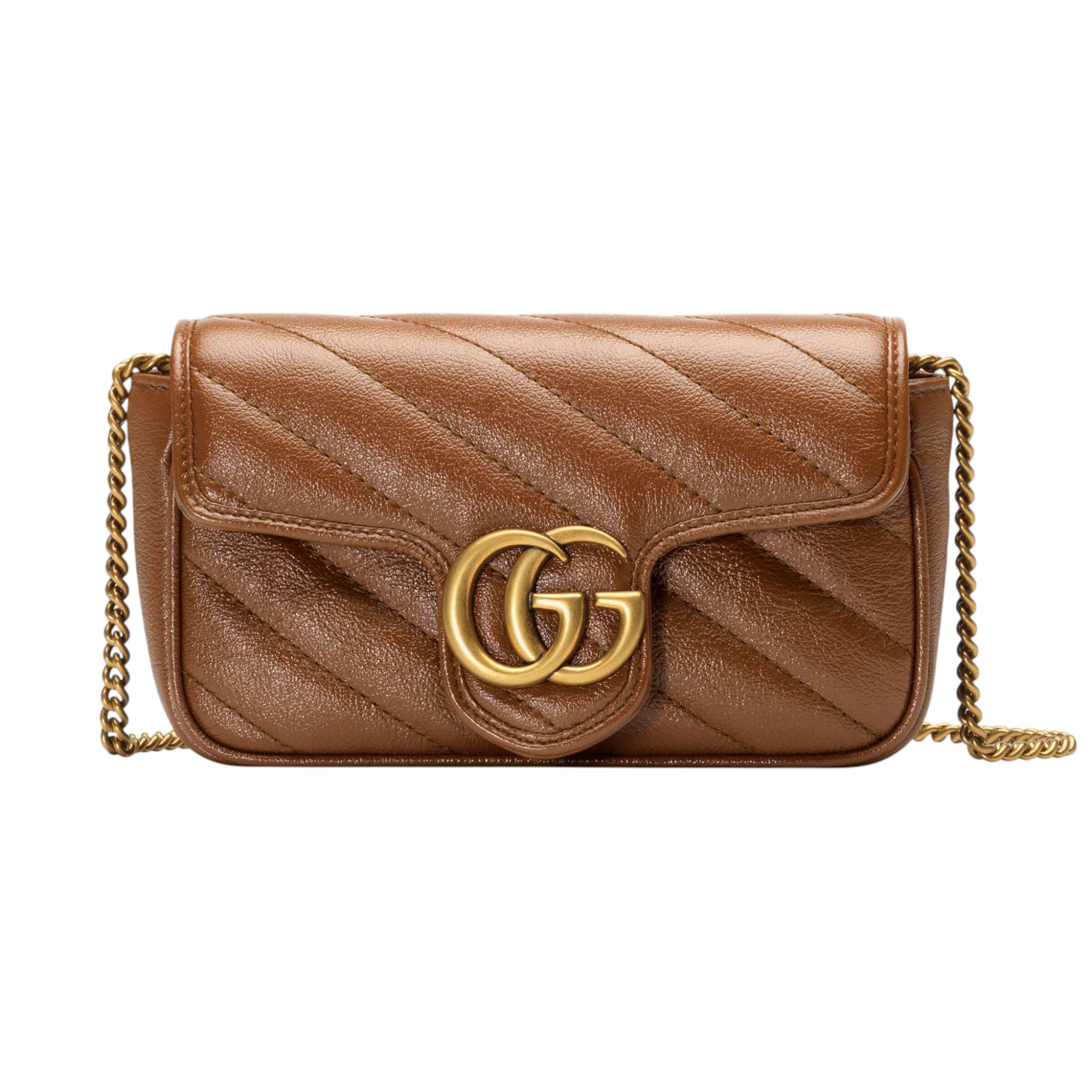 Gucci GG Marmont Matelassé Super Mini Bag Brown Leather
