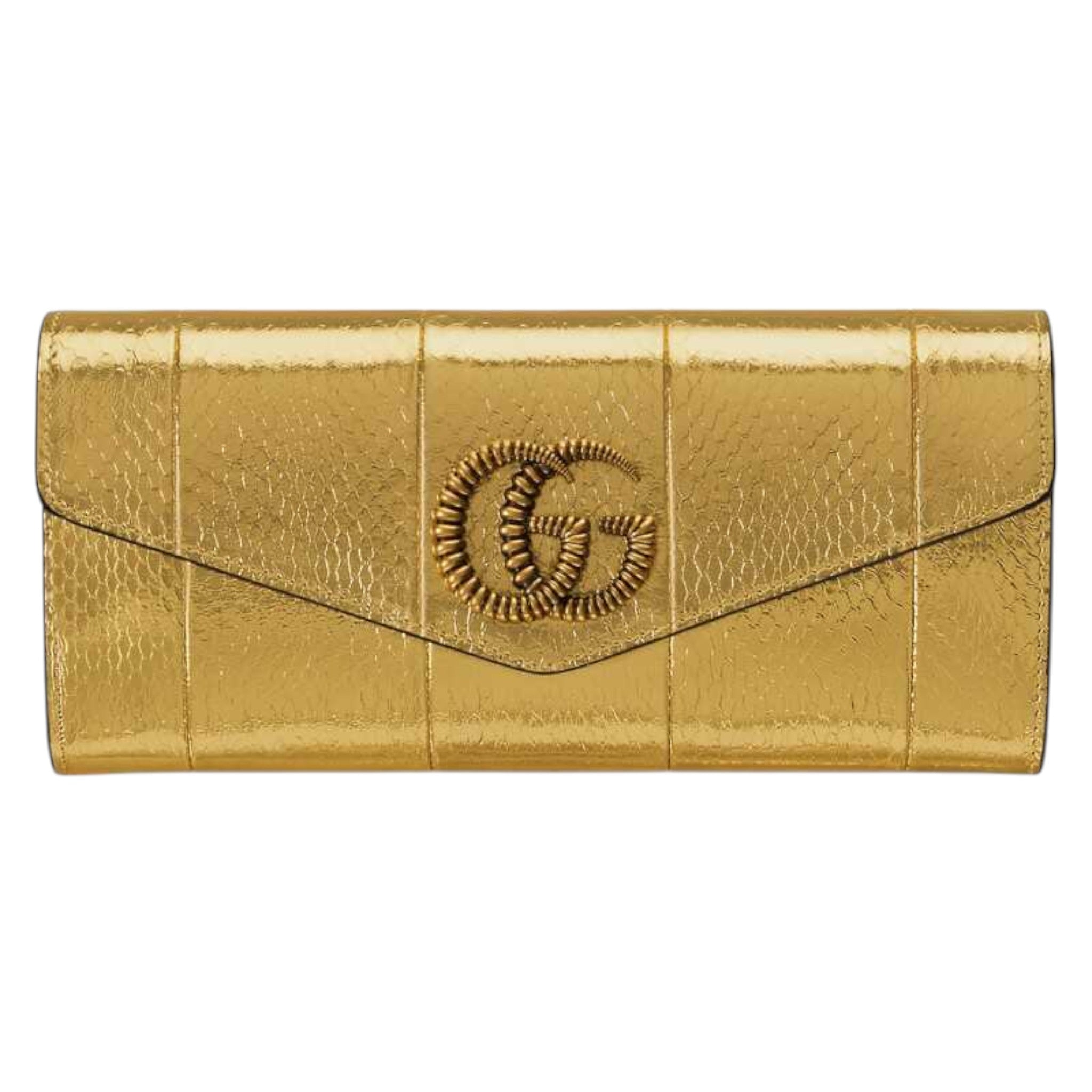 Gucci Broadway Clutch With Double G Gold Snakeskin