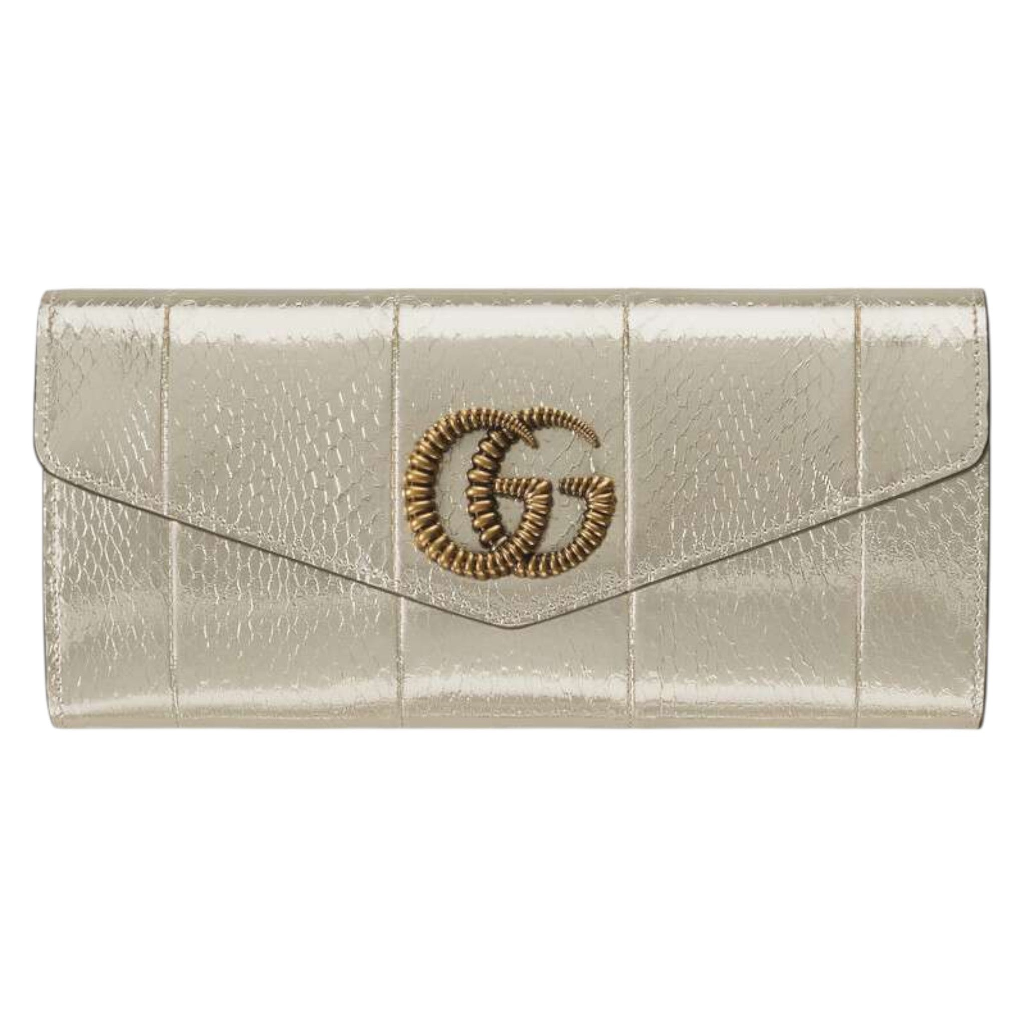 Gucci Broadway Snakeskin Clutch With Double G Silver Snakeskin