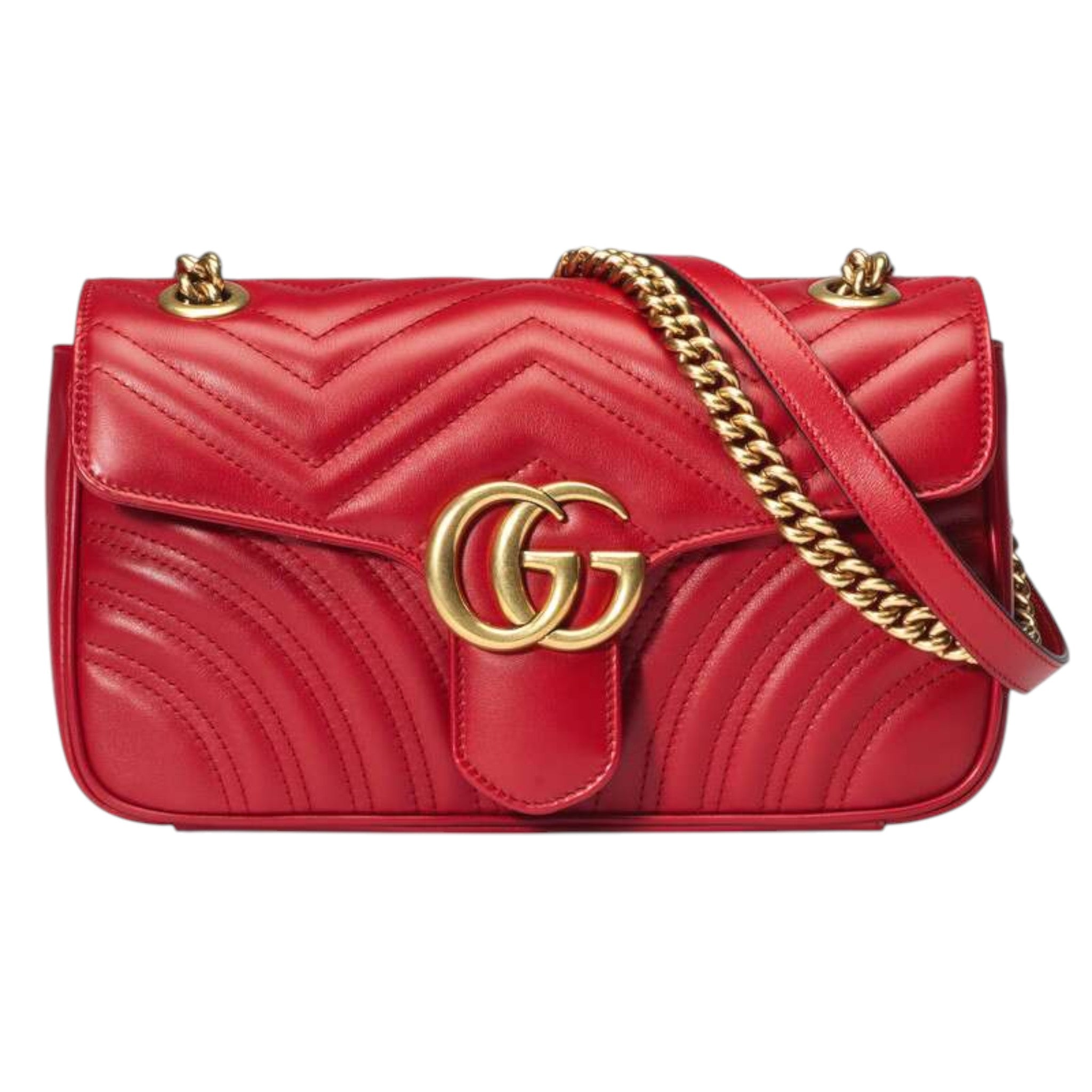 Gucci GG Marmont Shoulder Bag Red Matelassé Chevron Leather