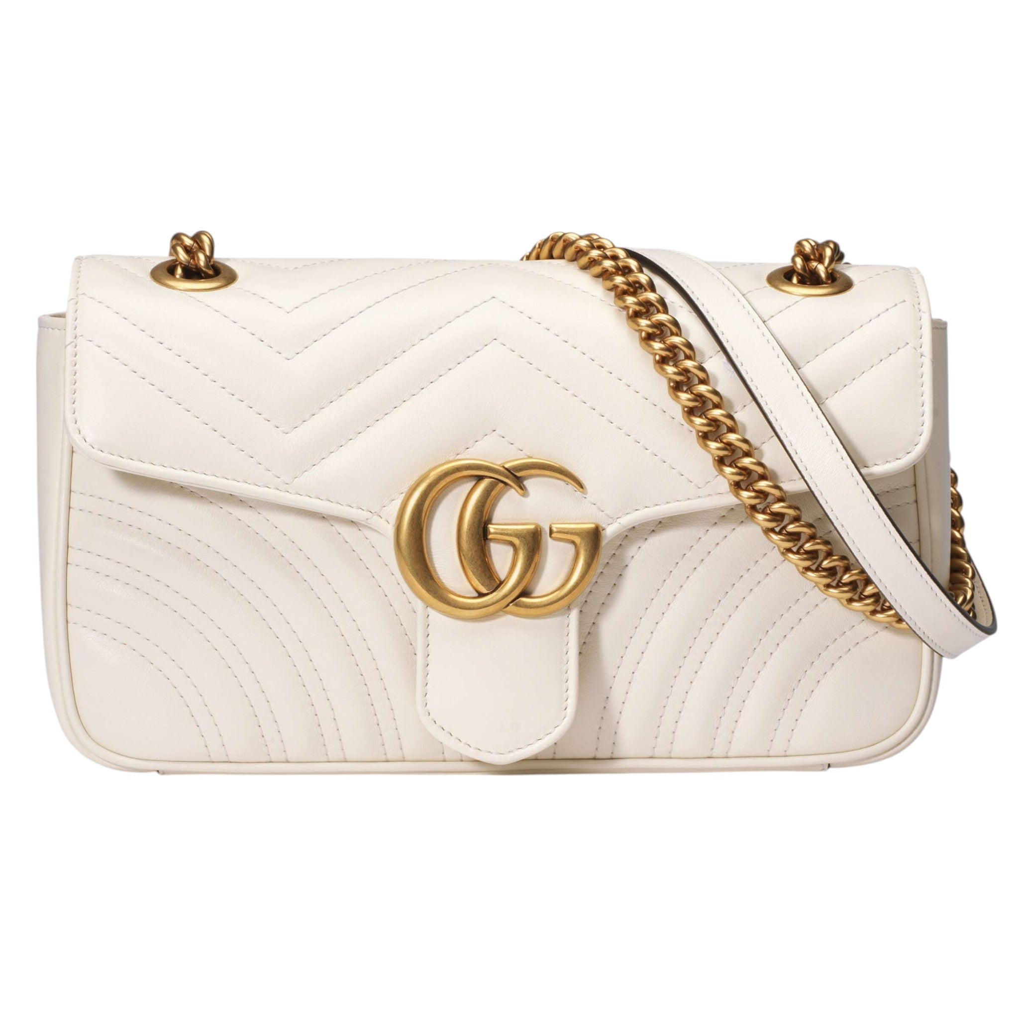 Gucci GG Marmont Shoulder Bag White Matelassé Chevron Leather