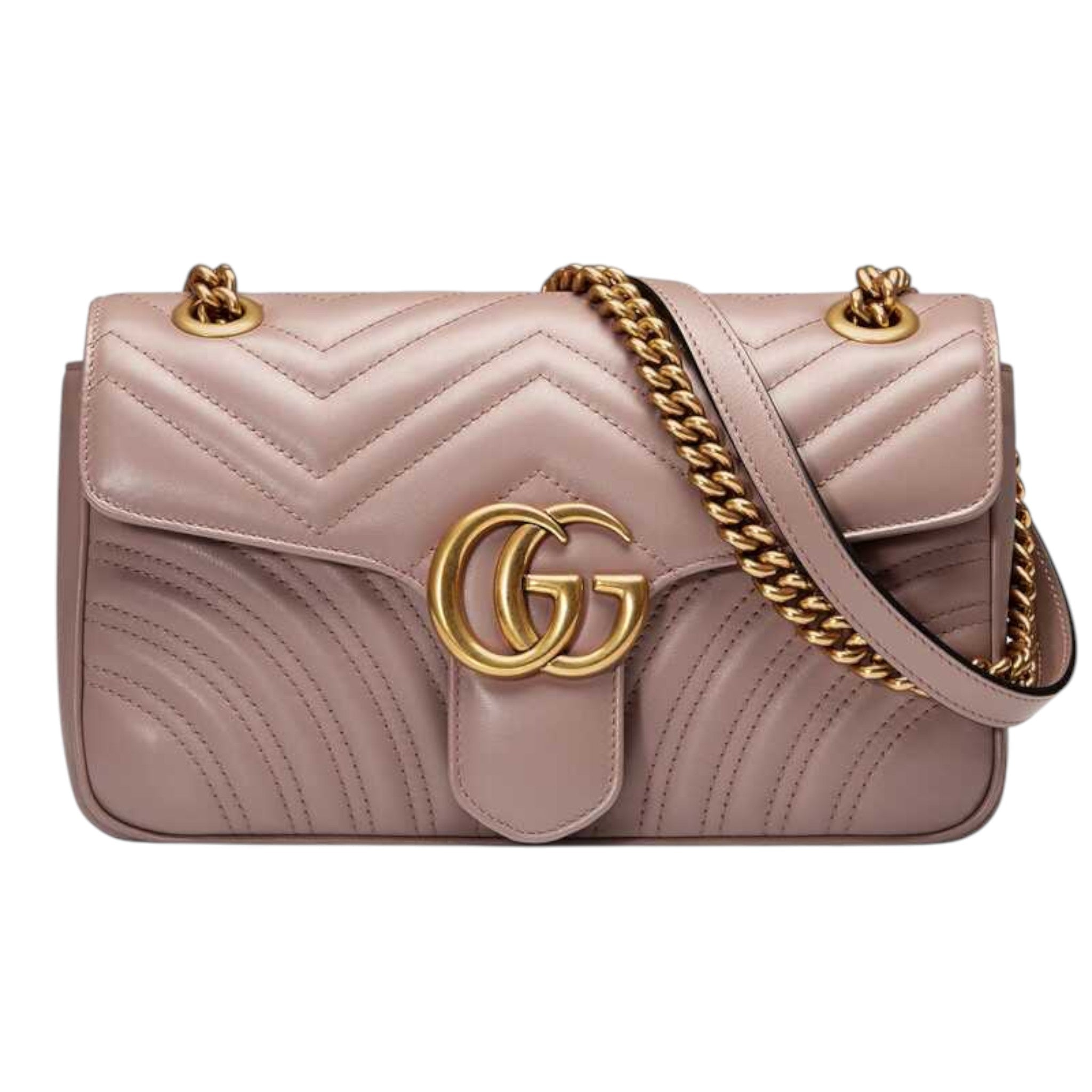 Gucci GG Marmont Shoulder Bag Dusty Pink Matelassé Chevron Leather