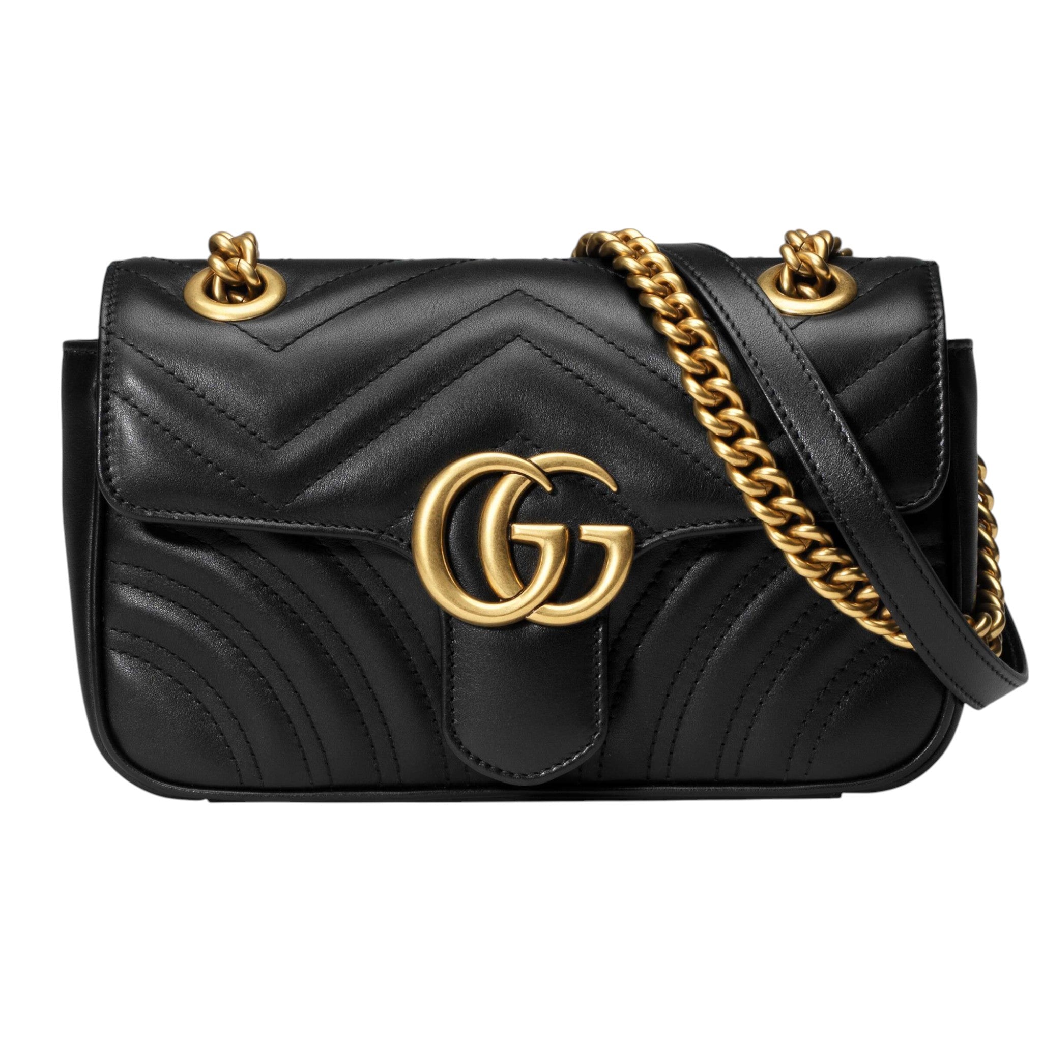 Gucci GG Marmont Shoulder Bag Black Matelassé Chevron Leather