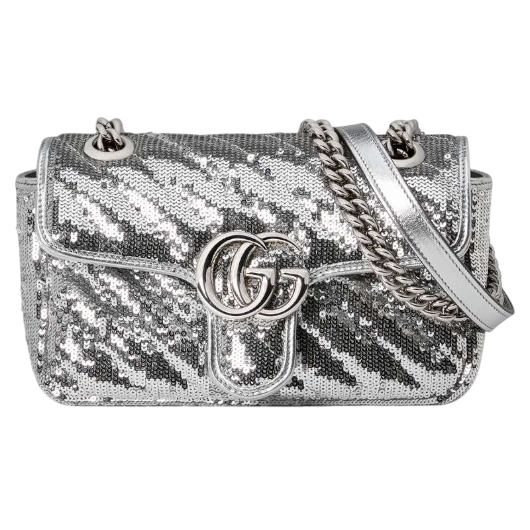 Gucci GG Marmont Shoulder Bag Silver Leather