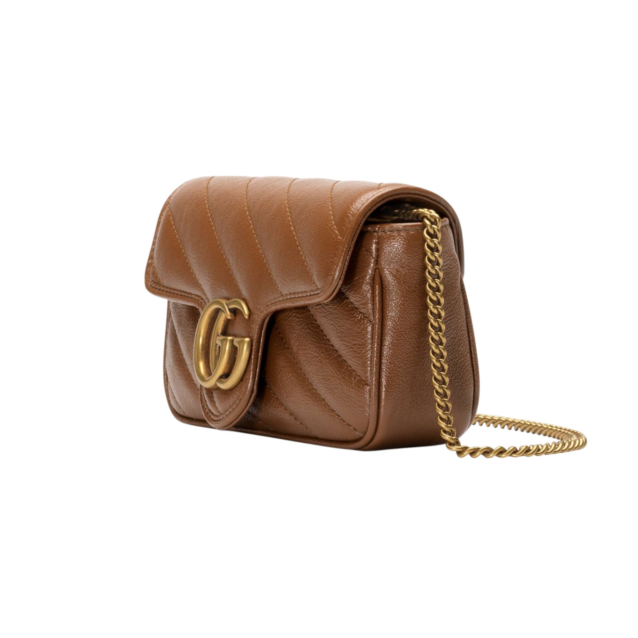 Gucci GG Marmont Matelassé Super Mini Bag Brown Leather