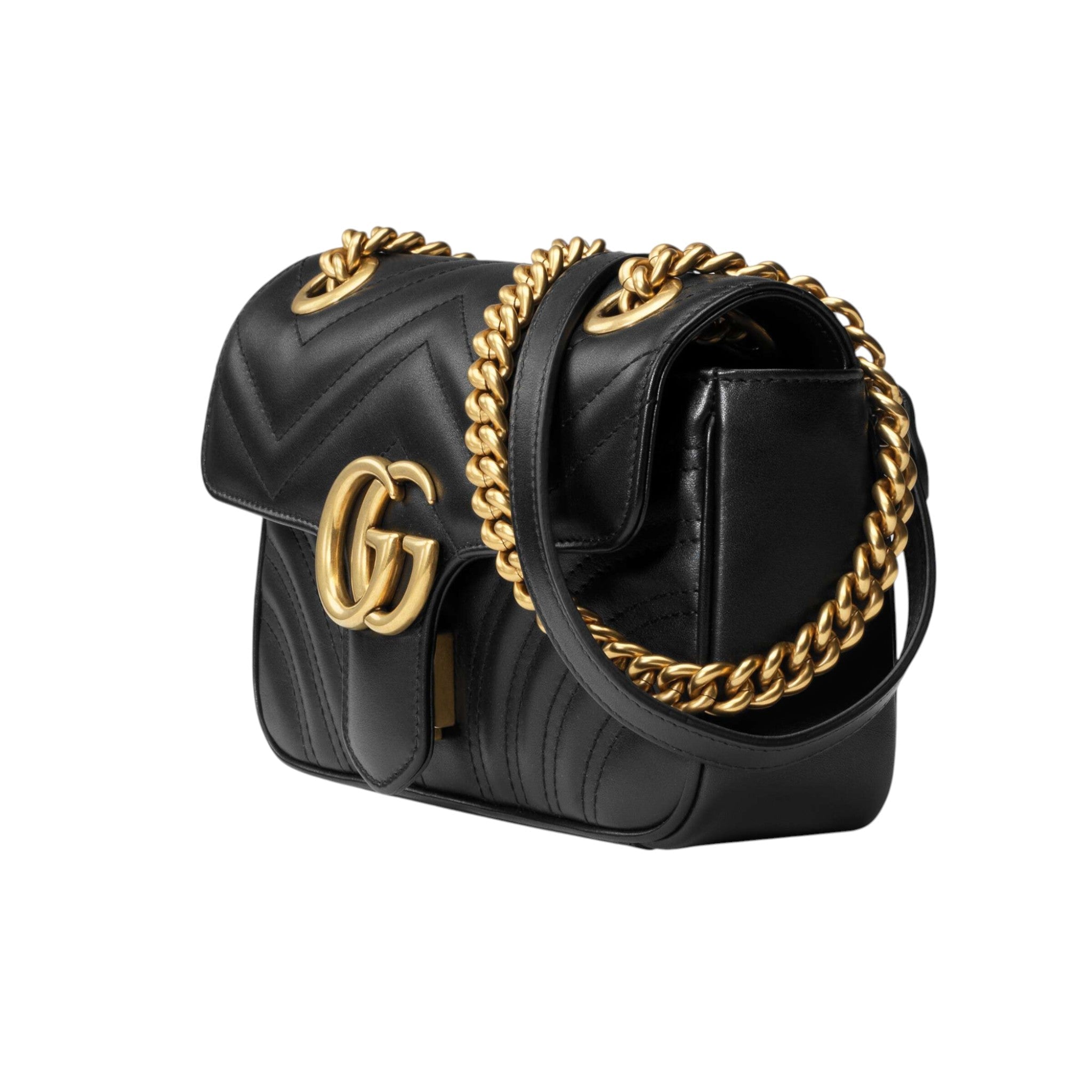 Gucci GG Marmont Shoulder Bag Black Matelassé Chevron Leather