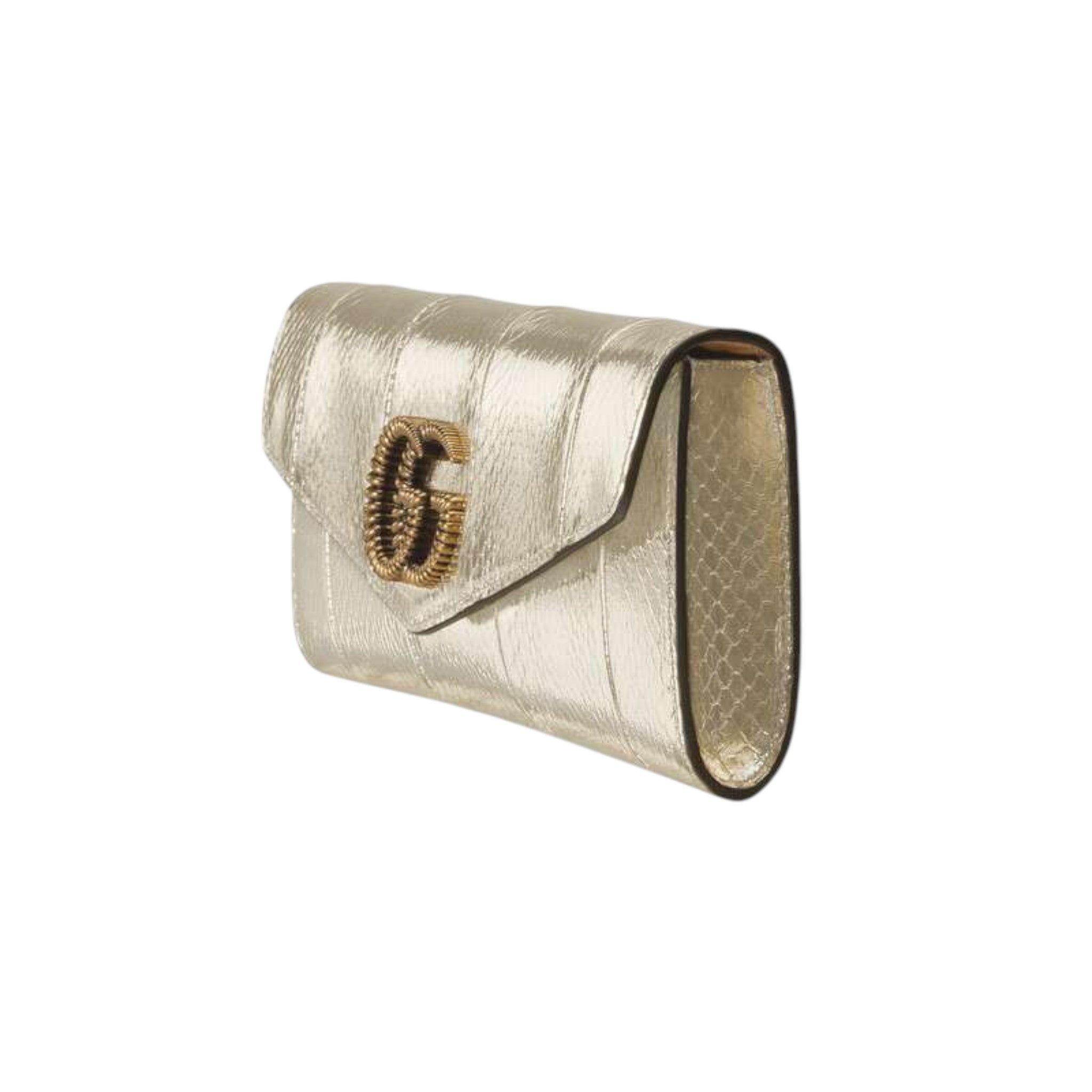 Gucci Broadway Snakeskin Clutch With Double G Silver Snakeskin