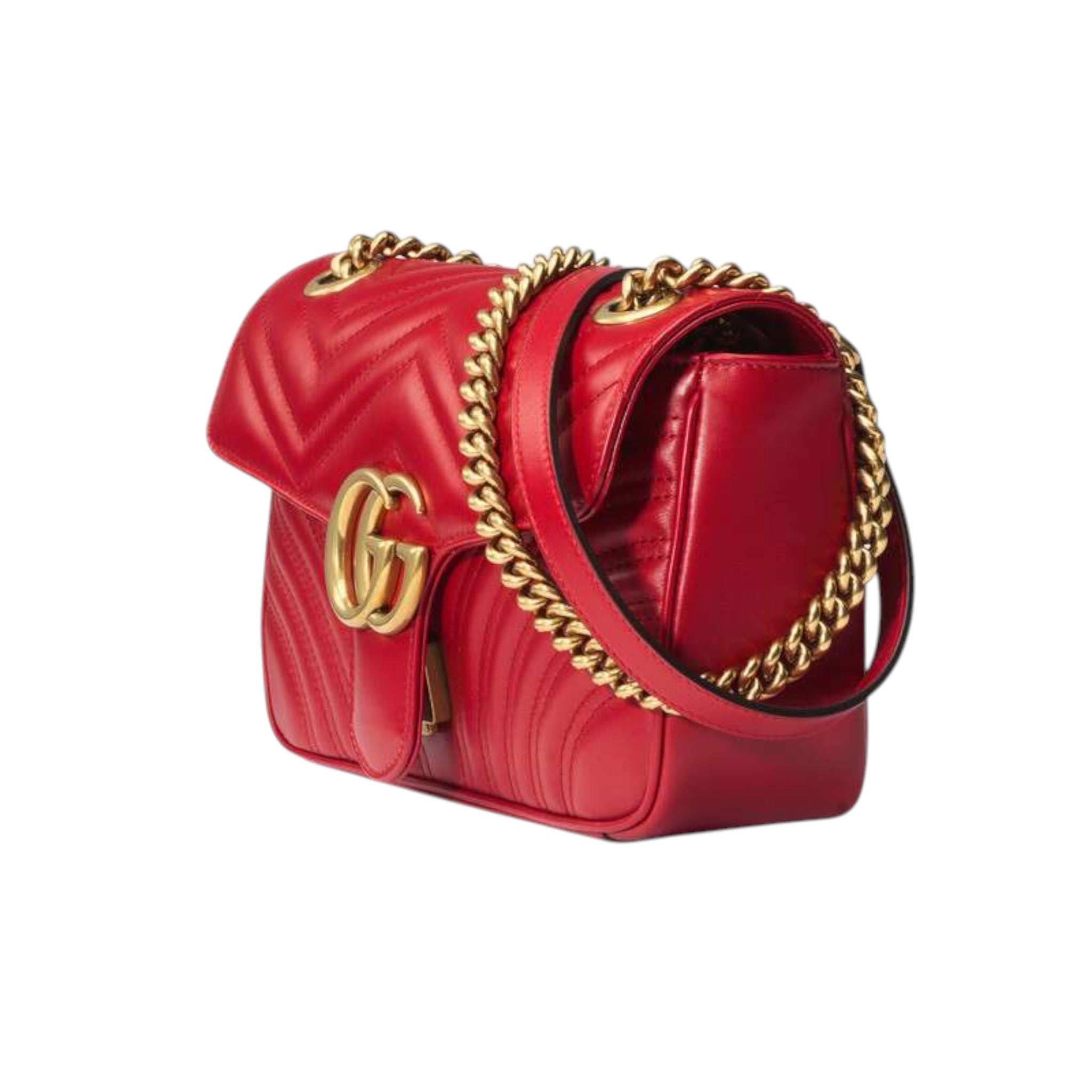 Gucci GG Marmont Shoulder Bag Red Matelassé Chevron Leather