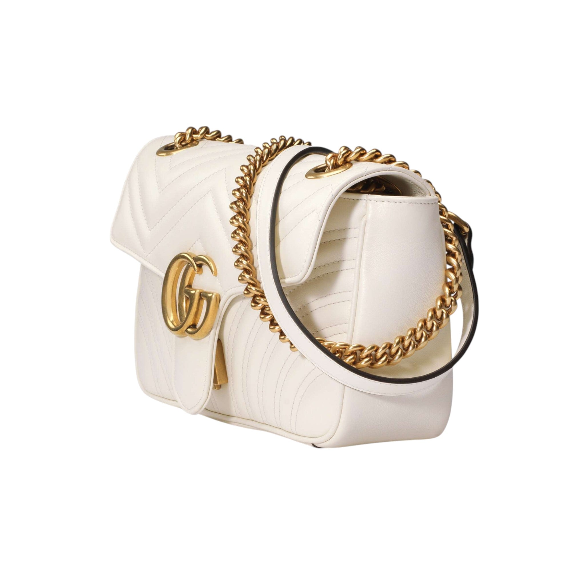 Gucci GG Marmont Shoulder Bag White Matelassé Chevron Leather