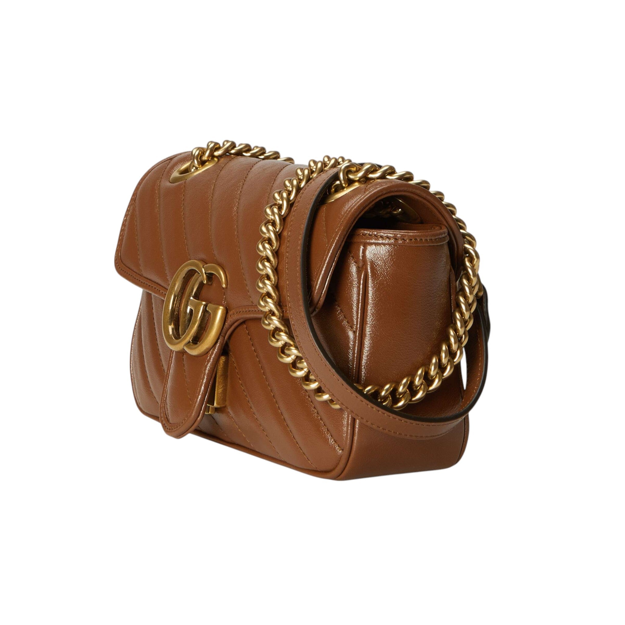 Gucci GG Marmont Matelassé Shoulder Bag Brown Leather