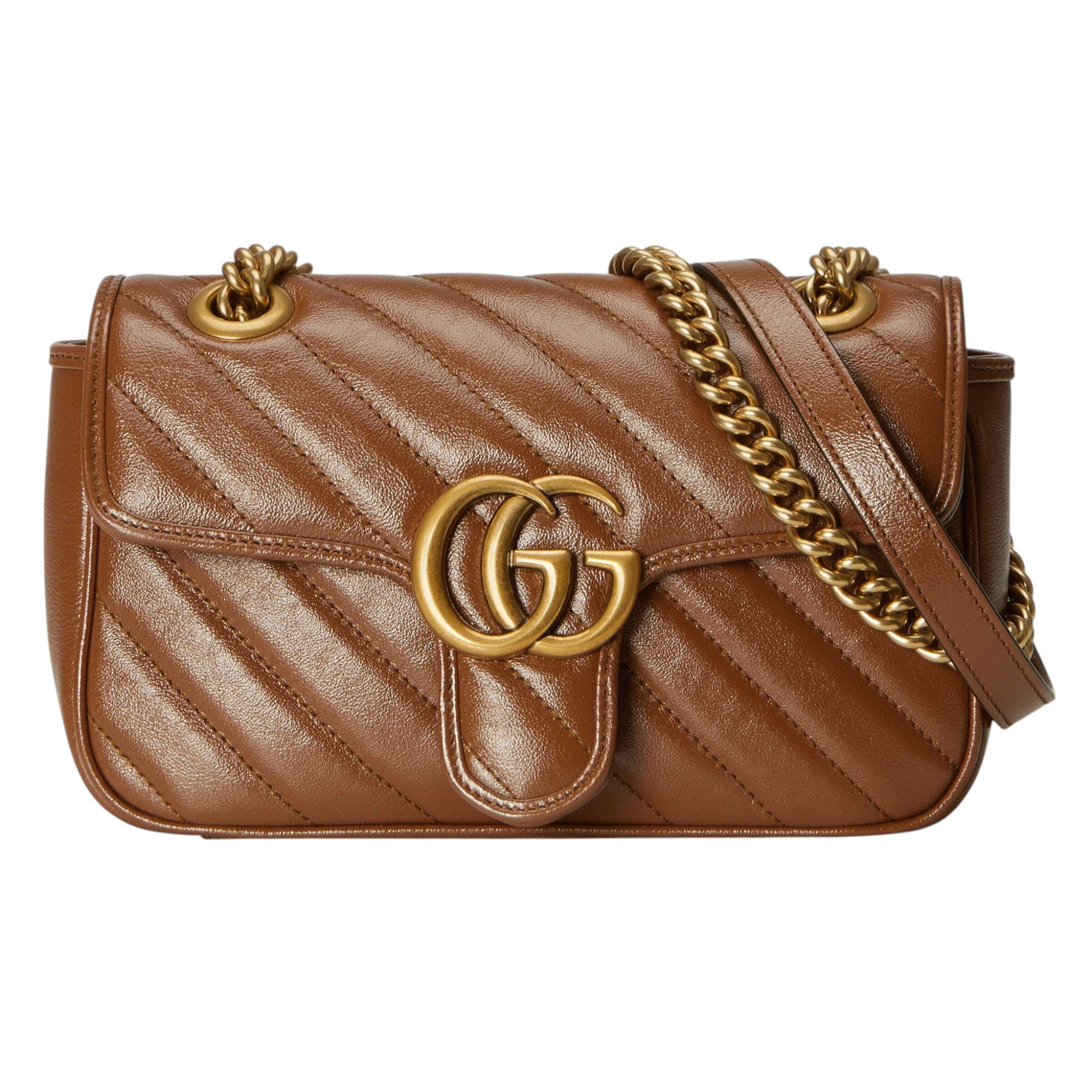 Gucci GG Marmont Matelassé Shoulder Bag Brown Leather