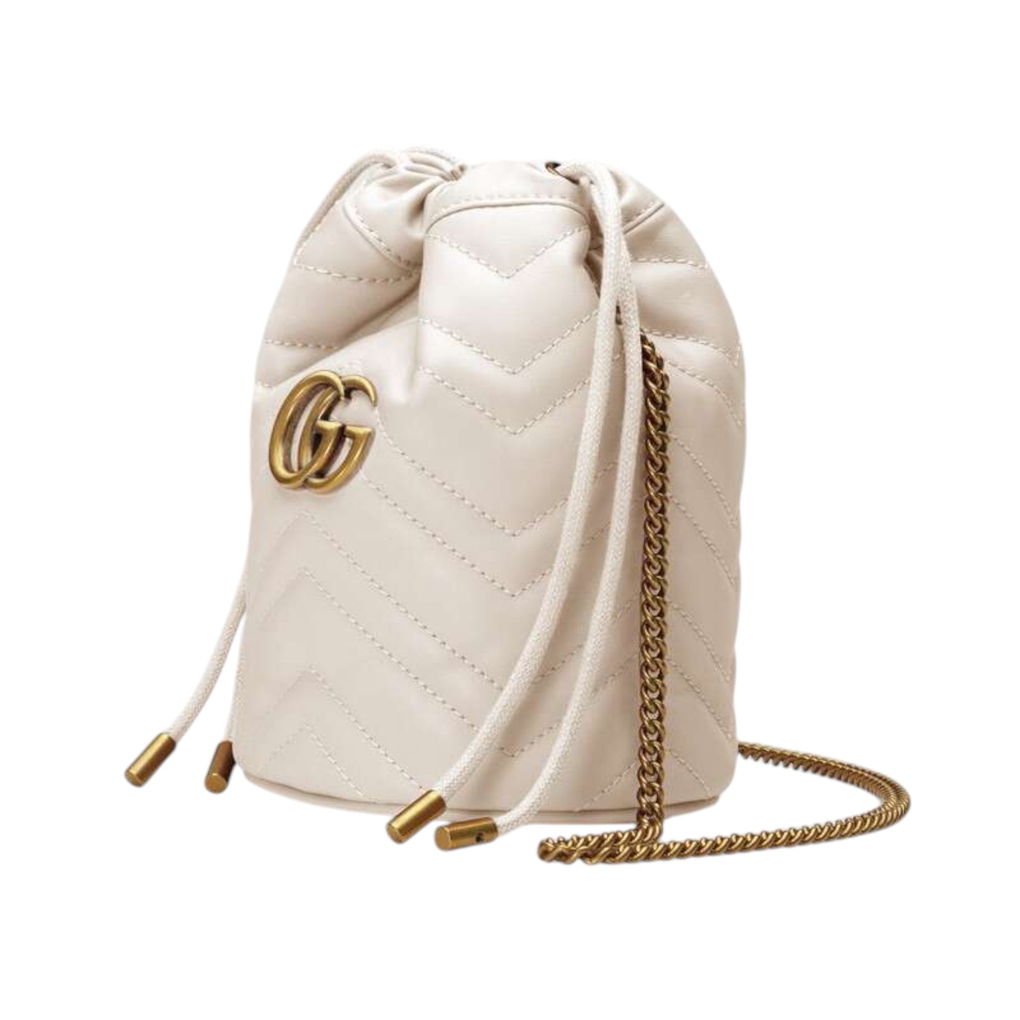 Gucci GG Marmont Small Bucket Bag White Leather