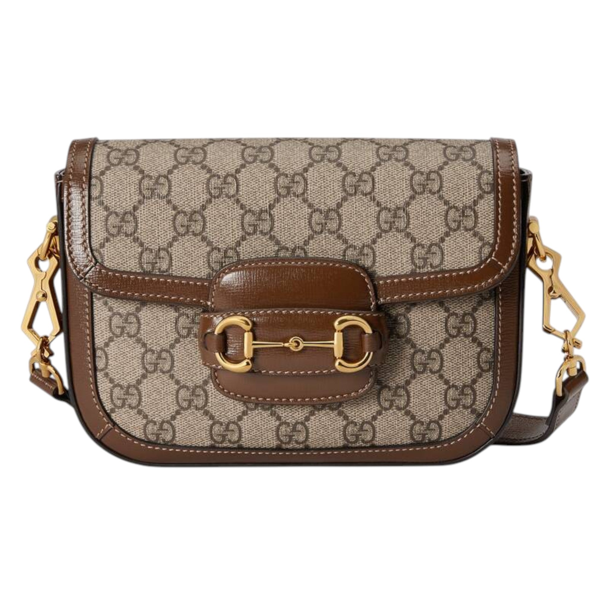 Gucci Horsebit 1955 Shoulder Bag Beige and Dark Brown Leather