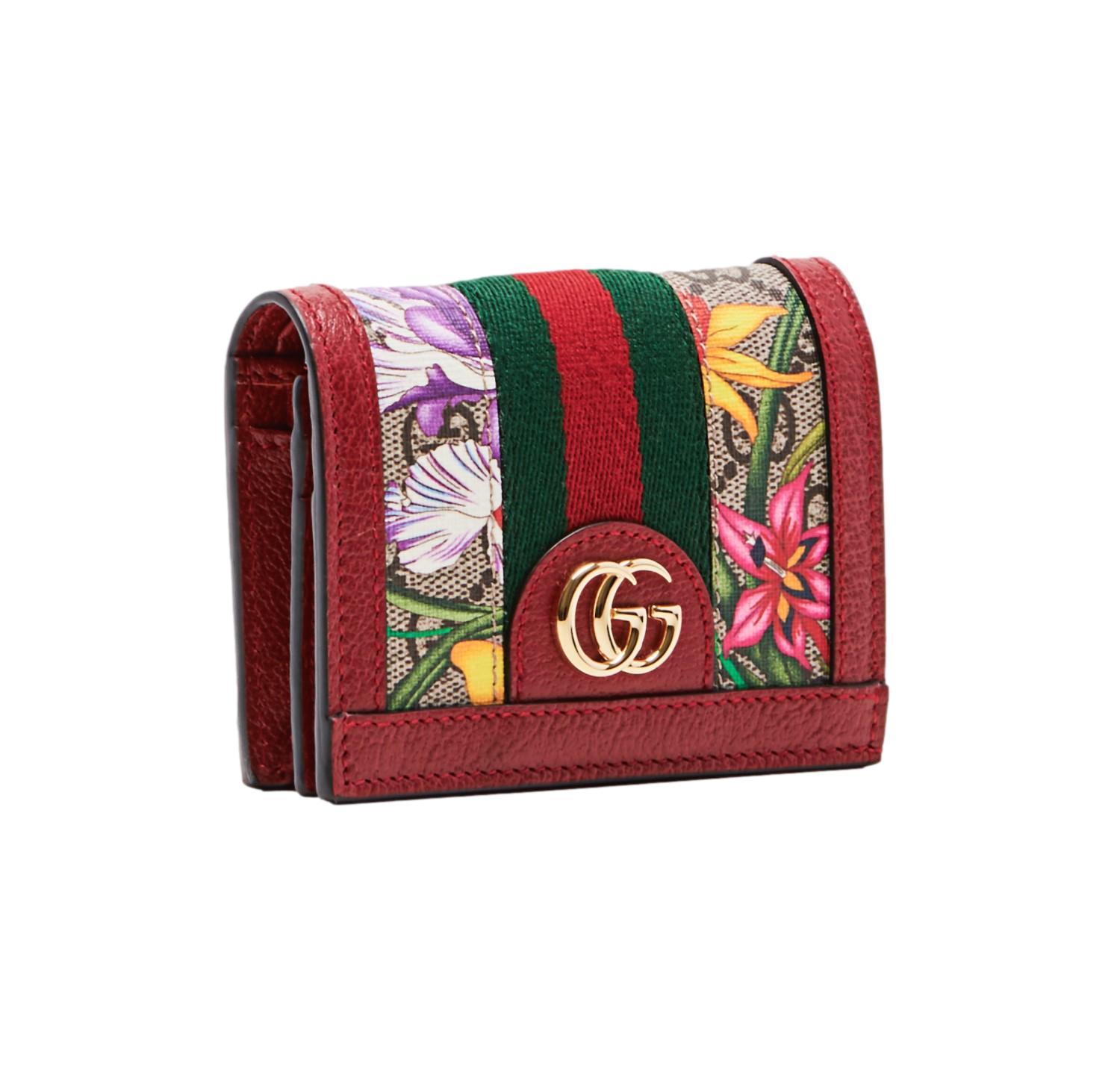 Gucci Ophidia Red Supreme Coated Canvas GG Floral Wallet Bifold Wallet