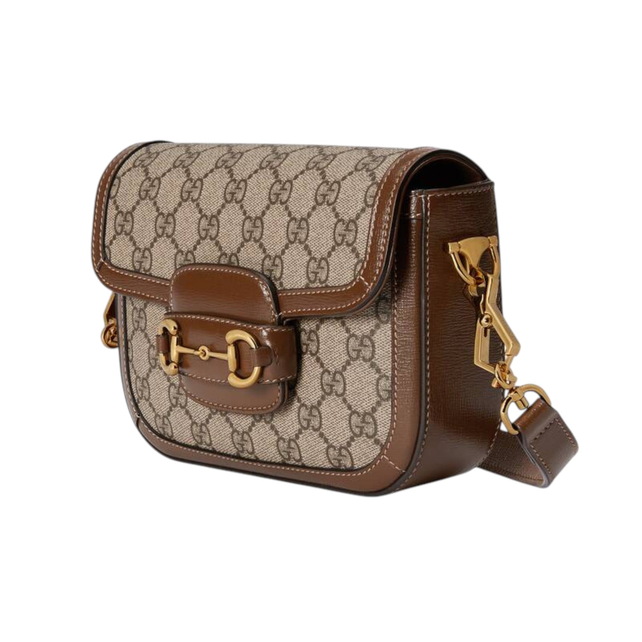 Gucci Horsebit 1955 Shoulder Bag Beige and Dark Brown Leather