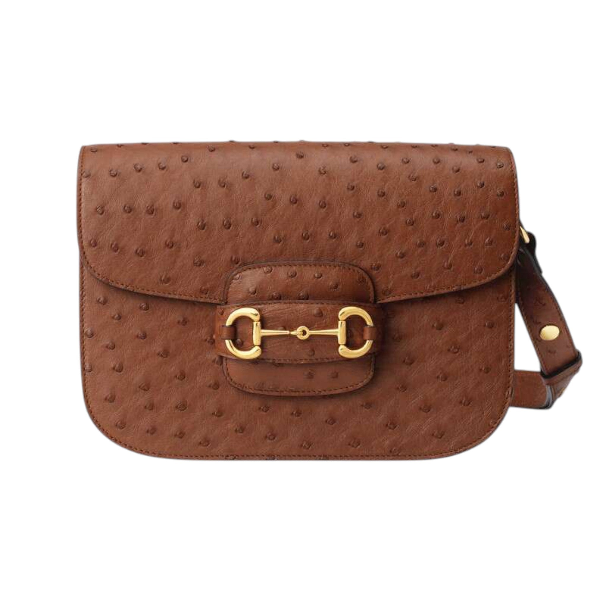 Gucci Horsebit 1955 Shoulder Bag Brown Ostrich Leather
