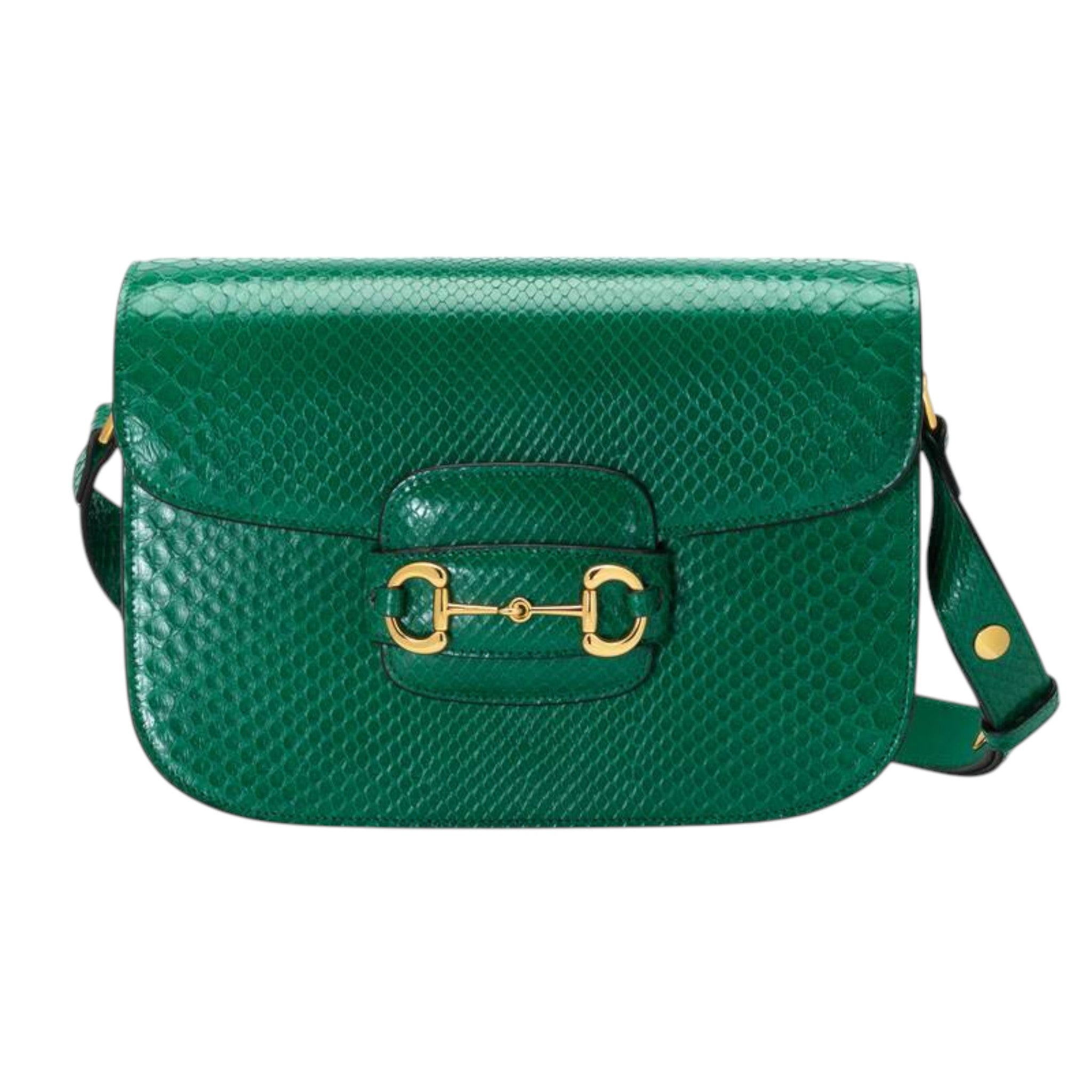 Gucci Horsebit 1955 Shoulder Bag Anaconda Emerald Green Leather