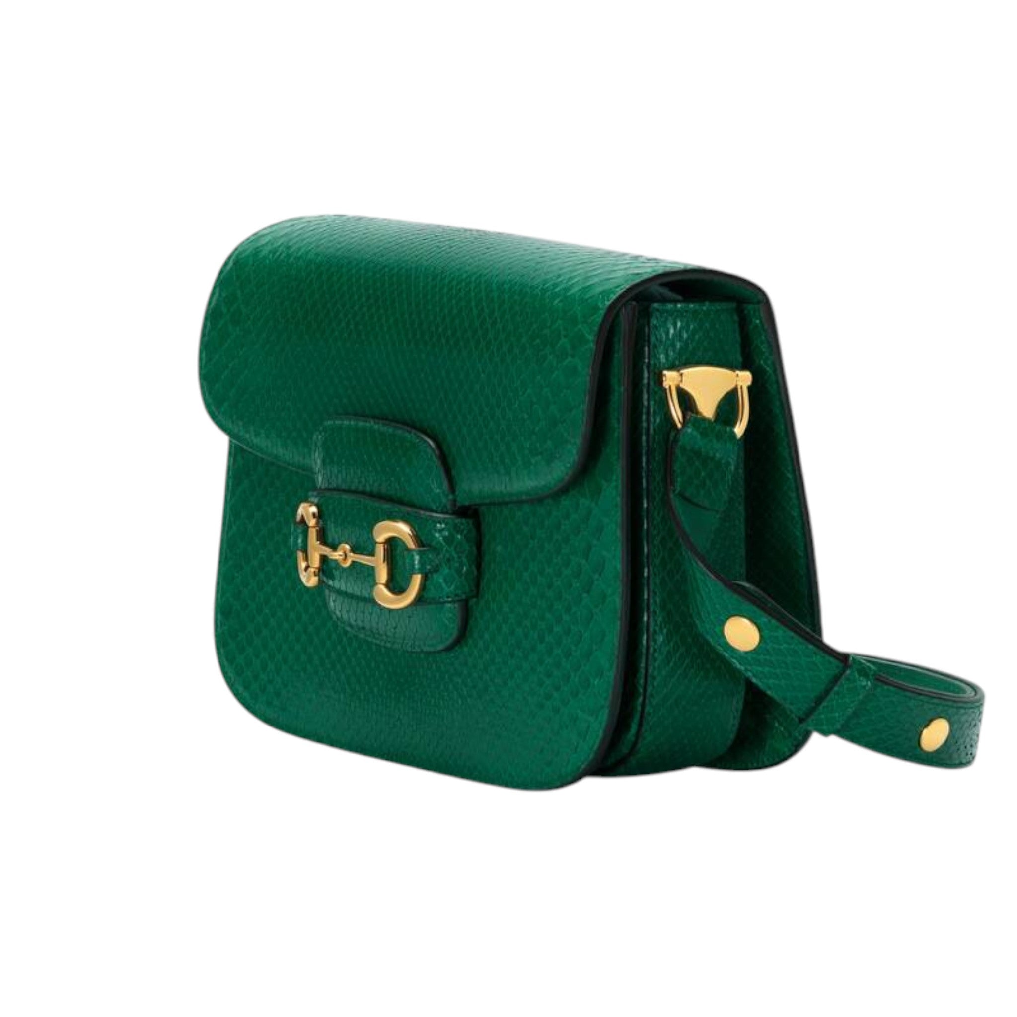 Gucci Horsebit 1955 Shoulder Bag Anaconda Emerald Green Leather