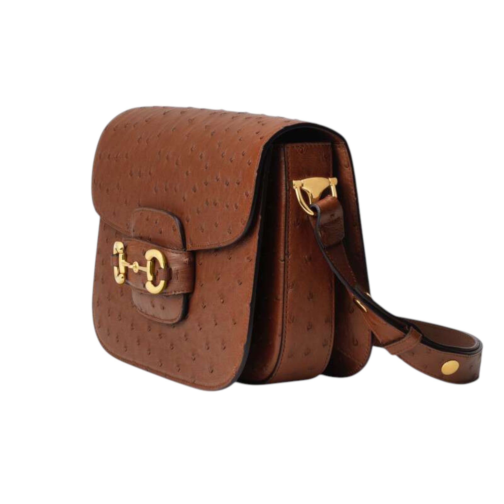 Gucci Horsebit 1955 Shoulder Bag Brown Ostrich Leather