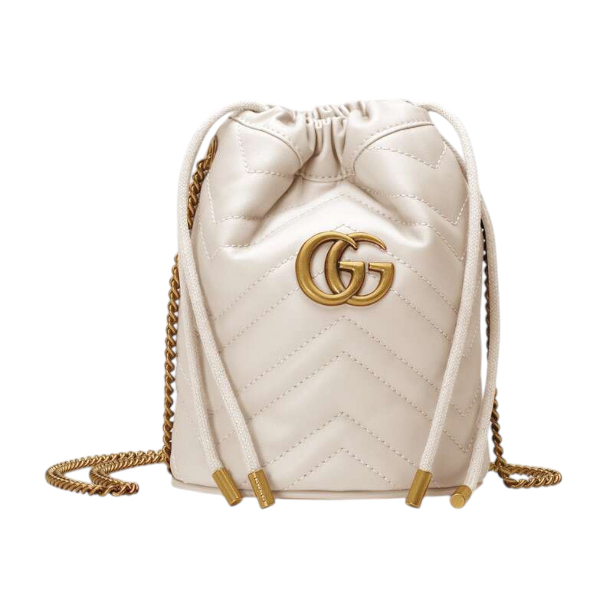Gucci GG Marmont Small Bucket Bag White Leather